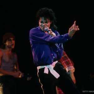 Michael Jackson performs during his Bad World Tour in 1988.