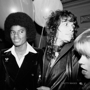 Steve Rubell, Michael Jackson, Steven Tyler, and Cherrie Currie at Studio 54 in New York, NY, in May 1977.