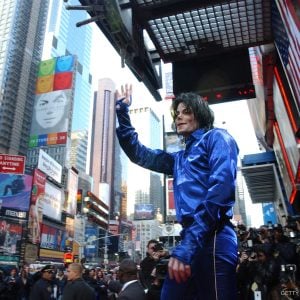 Michael Jackson at record signing for album Invincible at Virgin Megastore, Times Square New York, NY, November 7, 2001